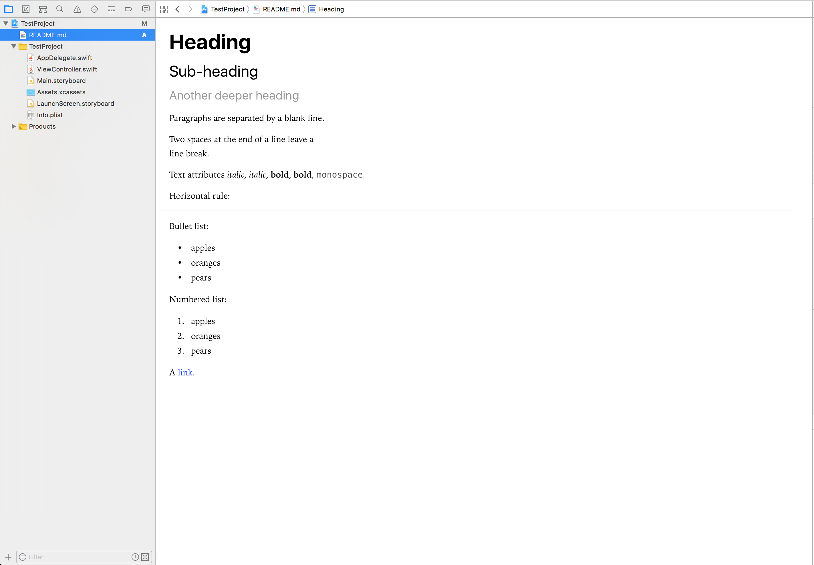 Xcode Markdown Rendered